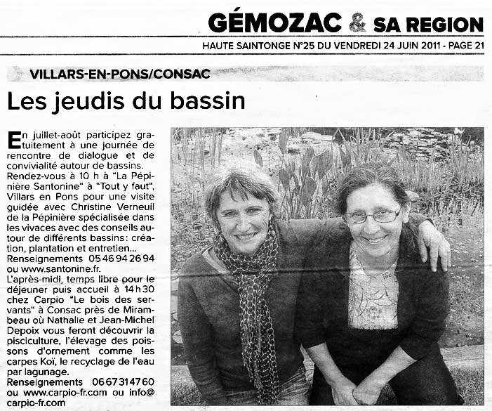 Article HAUTE-SAINTONGE "Les Jeudis du Bassin"